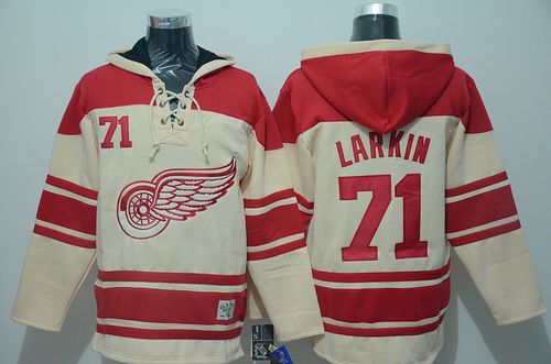 Red Wings #71 Dylan Larkin Cream Sawyer Hooded Sweatshirt Stitched NHL Jersey